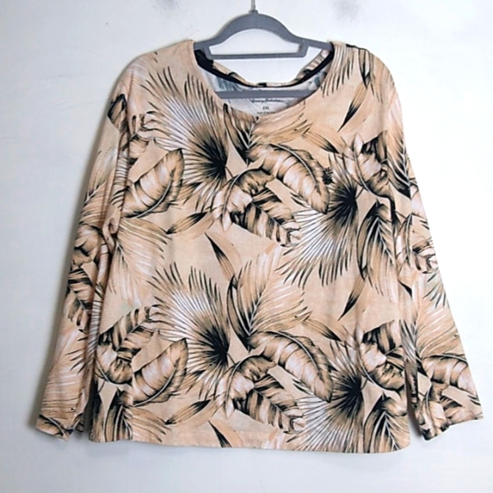 Tommy Bahama Women's Long Sleeve Top Tee Size XXL Fall Tropical